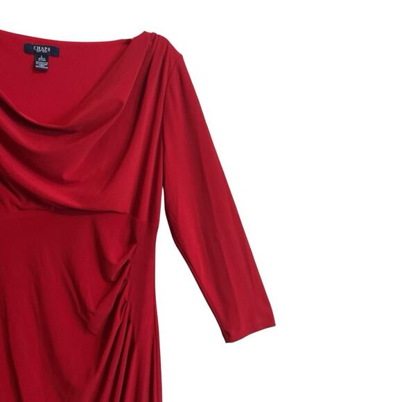 Chaps Women's Red Cowl Neck Ruched Sheath Dress Flattering 3/4 Sleeve -Size L - Picture 6 of 11